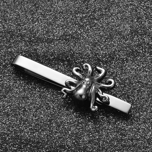 Silver Tie Clip for Mens Stainless Steel Novelty Feather Bat Bee Tie Bar Suitable For Necktie Bar Clip - style: Black Octopus Tie Clip