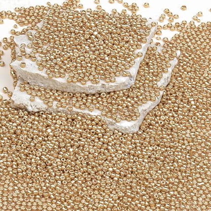2mm Glass Seed Beads Bulk, Gold 12/0 Tiny Round Seed Bead, Small Mini Pony Craft Beads for Bracelet Necklace Wrist Jewelry Making Beading Weaving DIY Crafts Supplies - color: Gold