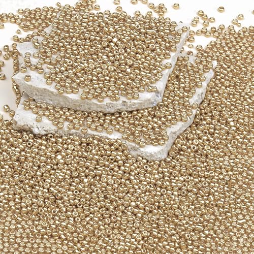 Legefo 4mm Glass Seed Beads Bulk, Gold 6/0 Small Mini Pony Seed Beads, Tiny Round Craft Bead for Bracelet Necklace Wrist Jewelry Making Beading Weaving DIY Crafts Supplies, 1000pcs - color: Gold