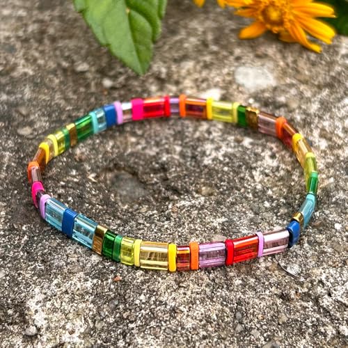 Candy Colorful Tila Flat Beads Bracelets for Women Trendy Unique Friendship Handmade Stackable Christmas Jewelry Gifts - color: glassy