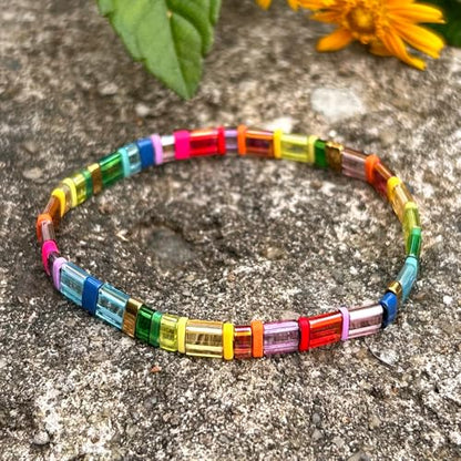 Candy Colorful Tila Flat Beads Bracelets for Women Trendy Unique Friendship Handmade Stackable Christmas Jewelry Gifts - color: glassy