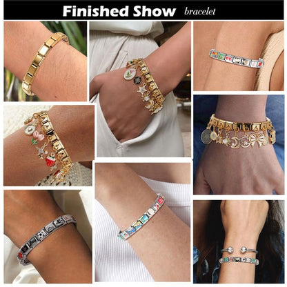 Italian Charms Bracelet Sets with 1Pcs Starter Brascelet 9Pcs Charms 9mm Italian Modular Charm Bracelet DIY Module Jewelry Gifts - color: B-Starter Bracelet Set-20PcsBlack
