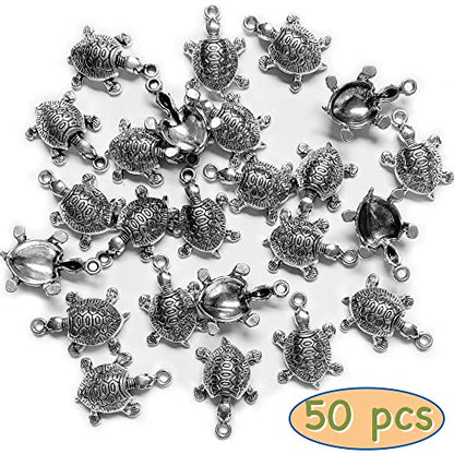 Heather's cf Silver Sea Charms – Antique Pendants, Non-Tarnish, Lead-Free & Nickel-Free, Bulk Ocean Animal Charms for DIY Jewelry, Bracelets, Necklaces, Earrings, Beach Craft Supplies (Sea Animals) - color: Turtle-50pcs