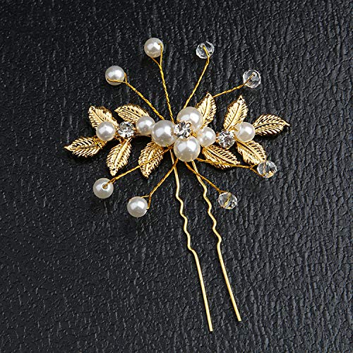 inSowni 28 Pack Wedding Bridal Gold Metal Leaf Hair Side Combs+U Shaped Pearl Rhinestone Fancy Hair Pins Clips Flower Golden Prom Formal Hair Pieces Updo Accessories for Women Girls Brides Bridesmaids