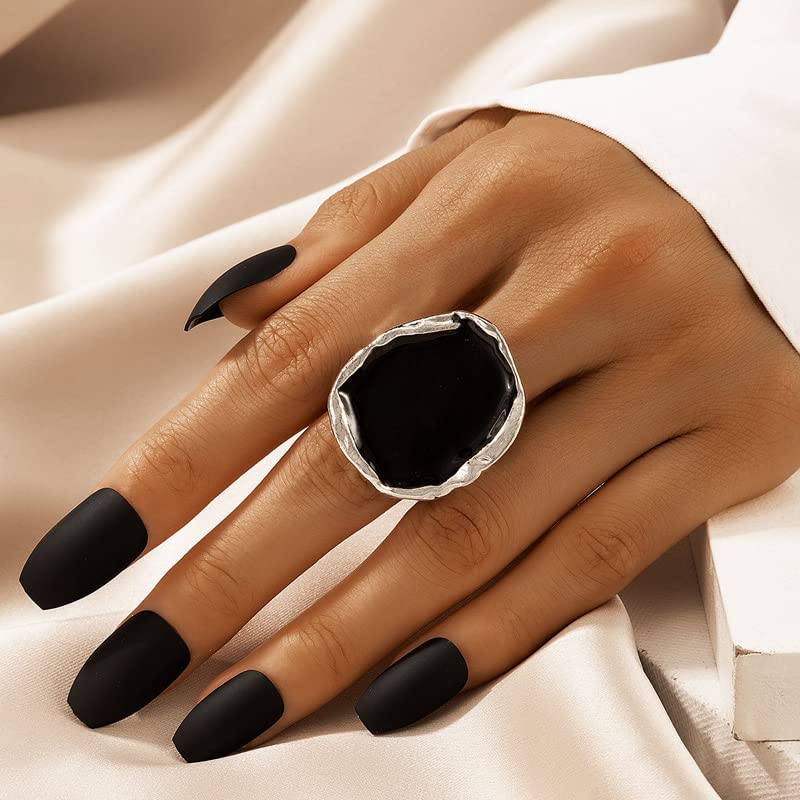 Black Rings for Women Chunky Statement Rings for Women Big Black Stone Ring Large Thick Cocktail Signet Ring Chunky Jewelry - style: 1 - S
