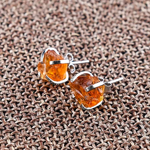AA Raw Gemstone Rough Crystal Stone Dainty Stud Earrings for Women, Birthstone Handmade Wedding Jewelry, 925 Sterling Silver 4-Prong Setting Earrings, Birthday Gifts for Mom, Girls