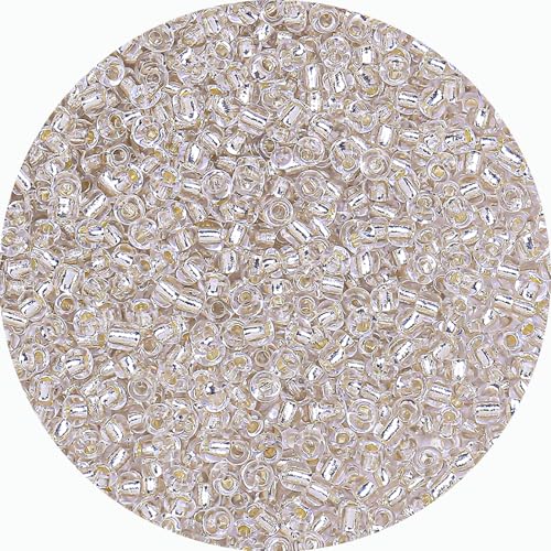 Legefo 4mm Glass Seed Beads Bulk, Clear Silver White 6/0 Small Mini Pony Seed Beads, Tiny Round Craft Bead for Bracelet Necklace Wrist Jewelry Making Beading Weaving DIY Crafts Supplies, 1000pcs - color: CLear Silver White