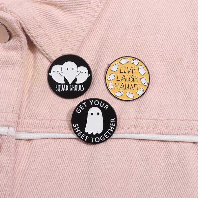 Cartoon Animal Enamel Brooch Set Cute Butterfly Duck Cat Lapel Pins for Backpacks Jacket Decoration Gifts for Friends - style: Squad Ghouls Ghost