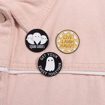 Cartoon Animal Enamel Brooch Set Cute Butterfly Duck Cat Lapel Pins for Backpacks Jacket Decoration Gifts for Friends - style: Squad Ghouls Ghost