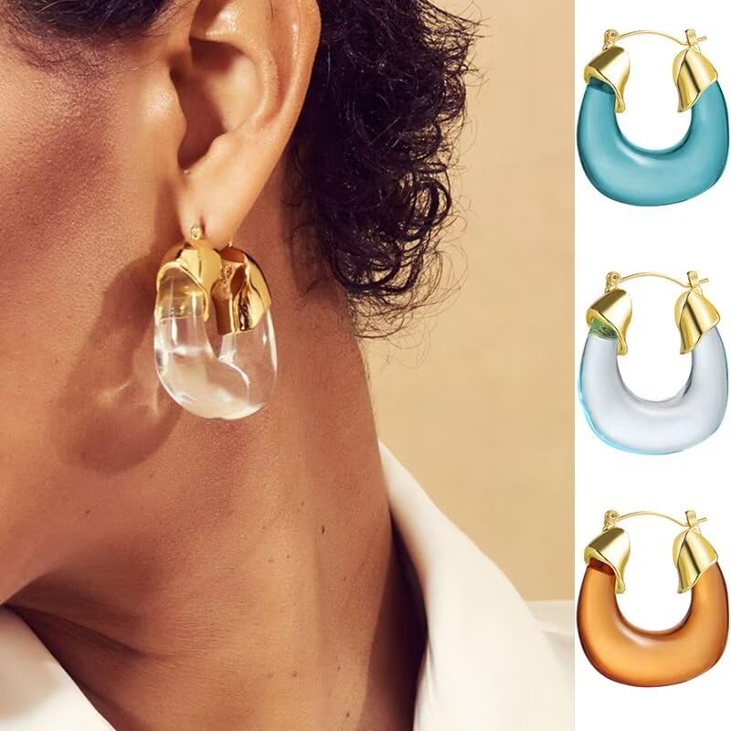 Resin Chunky Hoop Earrings Geometric U-shaped Summer Acrylic Earrings Vintage Fashion Earring Jewelry For Women - Orange