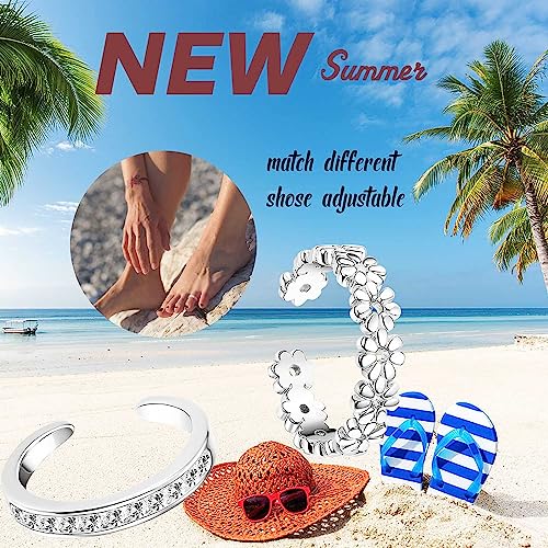 Jstyle 3PCS 14K Gold Filled Toe Rings for Women Adjustable Silver Gold Toe Ring Set Cute Opal CZ Daisy Flower Toe Rings Open Band Hawaiian Beach Summer Foot Jewelry for Women - color: Silver