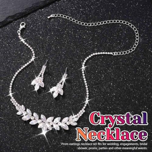 JAKAWIN Bride Silver Bridal Necklace Earrings Set Rhinestone Wedding Jewelry Set Crystal Necklace for Women