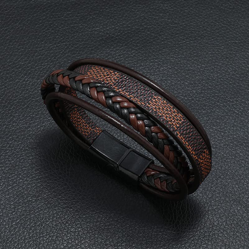 Multi-Layer Leather Bracelet for Men Women Handmade Woven Leather Wrap Bracelet Vintage Statement Bracelet With Clasp Birthday Jewelry Gift