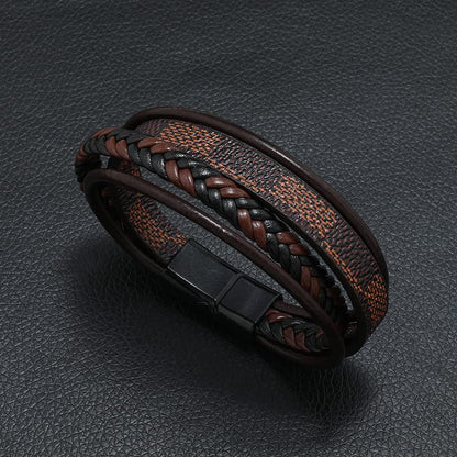 Multi-Layer Leather Bracelet for Men Women Handmade Woven Leather Wrap Bracelet Vintage Statement Bracelet With Clasp Birthday Jewelry Gift