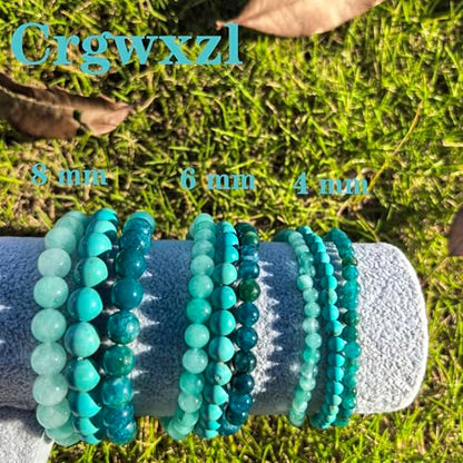 4mm 6mm 8mm Healing Crystal Bracelets for Women Men Natural Stone Beaded Stretch Bracelet Handmade Gemstone Reiki Spiritual Jewelry Gifts - color: Apatite+Aquamarine+Green Turquoise-Healing, size: 8mm