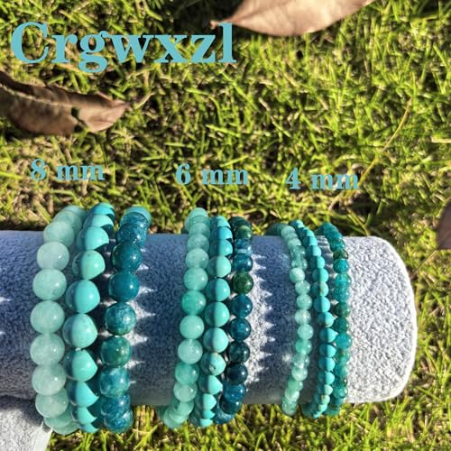 4mm 6mm 8mm Healing Crystal Bracelets for Women Men Natural Stone Beaded Stretch Bracelet Handmade Gemstone Reiki Spiritual Jewelry Gifts - color: Apatite+Aquamarine+Green Turquoise-Healing, size: 4mm