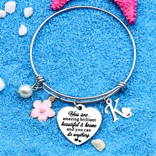 Aeora Inspirtional Bracelet Gift,Funny 26 Letter Initial A-Z Silver Heart Dangle Bangle For Women Lady Daughter Mom Sisters Friends Colleague Birthday Christmas Reminder Jewelry - color: K