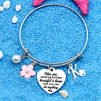 Aeora Inspirtional Bracelet Gift,Funny 26 Letter Initial A-Z Silver Heart Dangle Bangle For Women Lady Daughter Mom Sisters Friends Colleague Birthday Christmas Reminder Jewelry - color: K