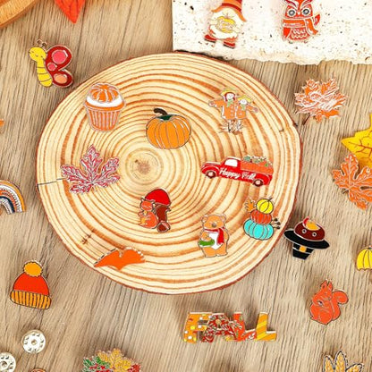 SANNIX 60Pcs Fall Pins, Autumn Enamel Pins Bulk Thanksgiving Lapel Pins Pumpkin Turkey Maple Leaf Brooch Pins for Clothes Bags Hats Accessories, 30 Styles - style: Fall Pins