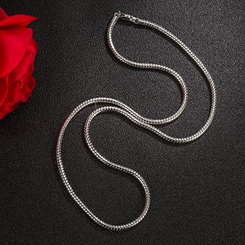 H&Beautimer Classic Unisex 925 Sterling Silver Necklace 3-4MM Round Snake Chain Necklace for Men Women - Party Fine Jewelry - Original Silver Link Necklace 16-17-18-19-20-22-24-26-28-30'' - size: 30 Inches, style: 3MM Width
