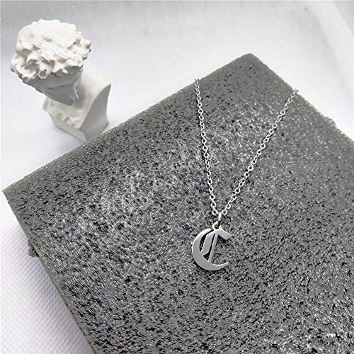 Old English Initial Alphabet Letter Necklace - style: C-Silver