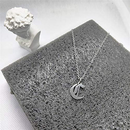 Old English Initial Alphabet Letter Necklace - style: C-Silver