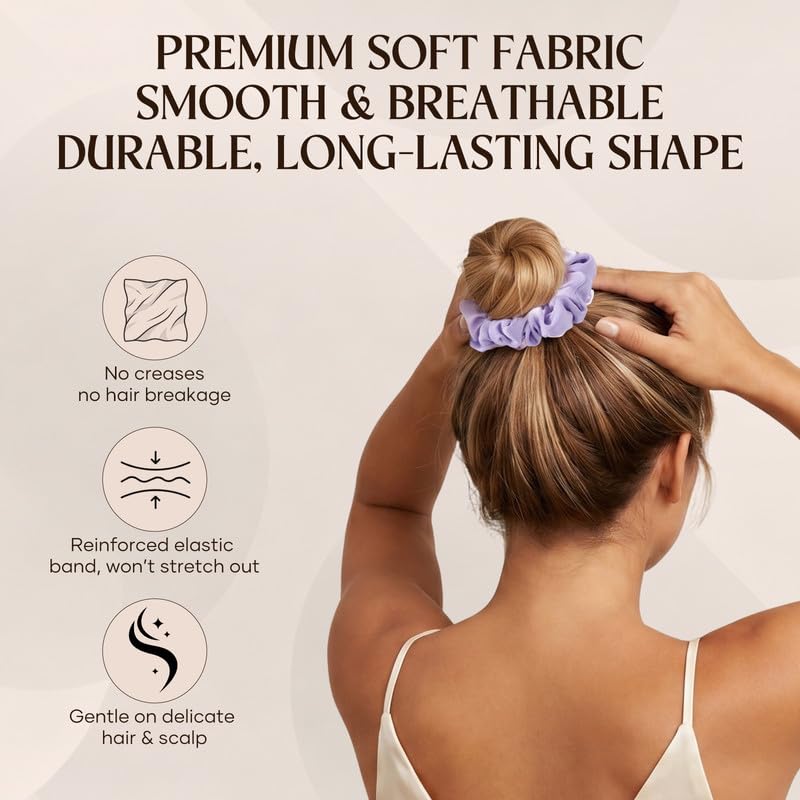 Satin Scrunchies for Women & Girls, Silk-Touch Hair Ties and Gentle Ponytail Holders, Soft No-Damage, No-Crease Hair Accessories in Morandi Earth Tones, 6-Pack