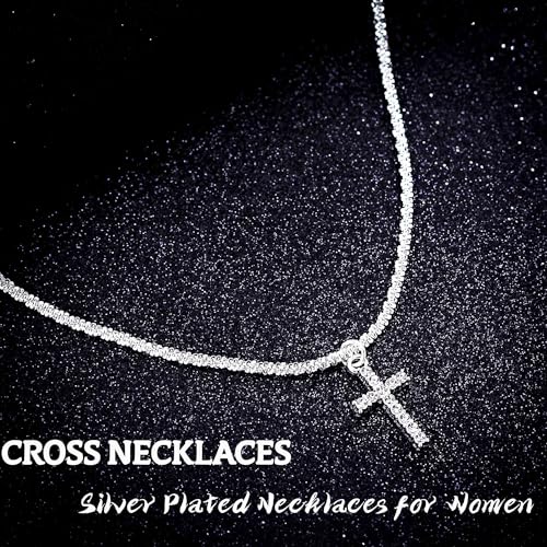 Layered Plated Silver Cross Necklace Sparkle Chain Dainty Jewelry for Women - color: D-Style