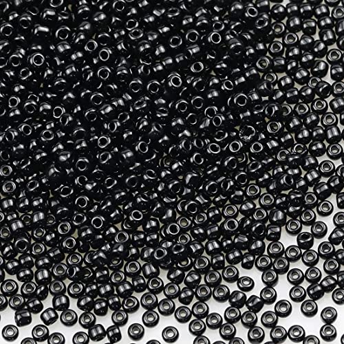 Bala&Fillic Opaque Black Color 3mm Seed Beads About 3600pcs/100Grams in Bag, 8/0 Glass Craft Beads for Making Bracelet and Necklace (Black) - color: Black