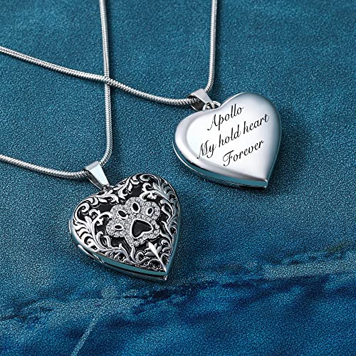 Fanery Sue Personalized Pet Locket Picture Necklace,Dog Cat Memory Gift | Custom Engraved Heart Photo Lockets Necklaces,Dog Cat Sympathy Memorial Jewelry for Women Men - color: Sliver, style: Pawprint