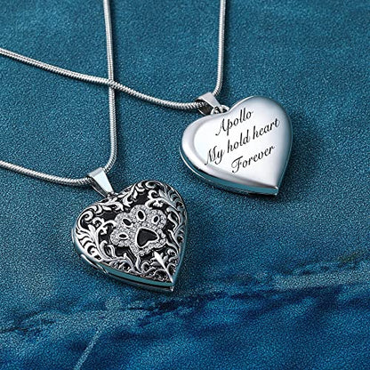 Fanery Sue Personalized Pet Locket Picture Necklace,Dog Cat Memory Gift | Custom Engraved Heart Photo Lockets Necklaces,Dog Cat Sympathy Memorial Jewelry for Women Men - color: Sliver, style: Pawprint