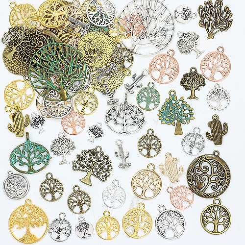 stino 100 G Mixed Style Metal Charms for Jewelry Making, Bulk Silver & Gold Plated, for Bracelet, Necklace, Earrings DIY Crafts - style: Tree of Life