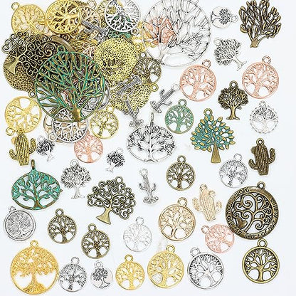 stino 100 G Mixed Style Metal Charms for Jewelry Making, Bulk Silver & Gold Plated, for Bracelet, Necklace, Earrings DIY Crafts - style: Tree of Life
