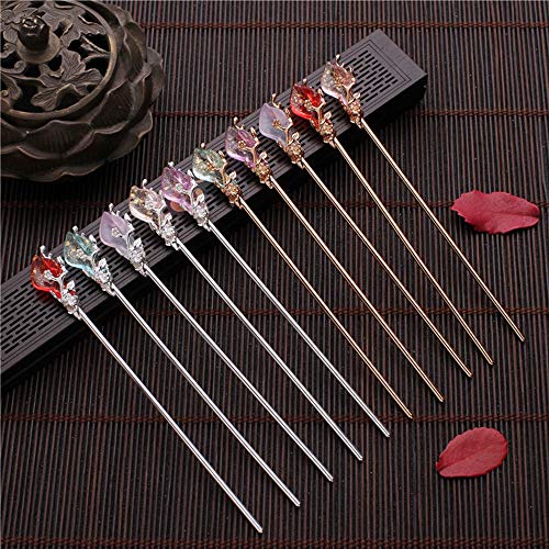 Purple Chinese Japanese Hairpin Chopsticks, Jade Metal Retro Vintage Hair Stick Styling Pins for Women Girl