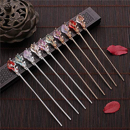 Purple Chinese Japanese Hairpin Chopsticks, Jade Metal Retro Vintage Hair Stick Styling Pins for Women Girl