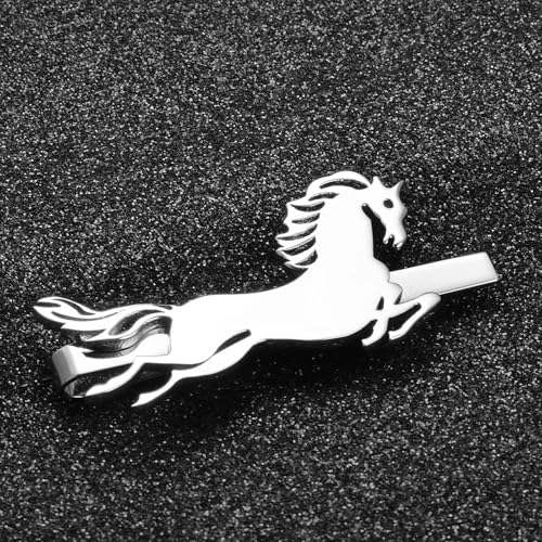Christmas Tie Clips for Men 14k Gold Plated Silver Tie Pins with Cute Animal Deer/Lion/Dog/Cat Tie Bars Necktie Suit Tie Accessories Jewelry - style: Silver Horse Tie Clip