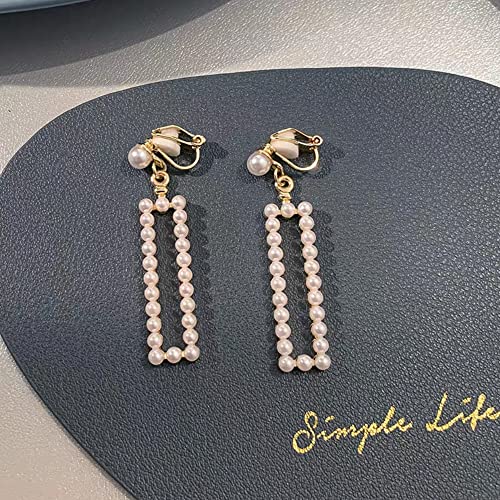 Pearl Clip on Earrings for Women Drop Clip Earrings for Women Gold Plated White Imitation Pearl Earrings Fashion - color: Rectangle Pearl