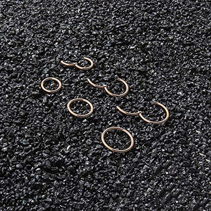 SCERRING 18G Stainless Steel Hinged Clicker Segment Septum Nose Lip Ring Hoop Cartilage Tragus Sleeper Earrings Body Piercing Jewelry 6mm 8mm 10mm 6PCS - color: 3 Pairs - Rose Gold