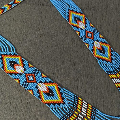 Weavish Layered Beaded Necklace – Boho Native Handmade Seed Bead Tassel Necklace, Bohemian Large Statement Beaded Necklace for Women - color: Blue
