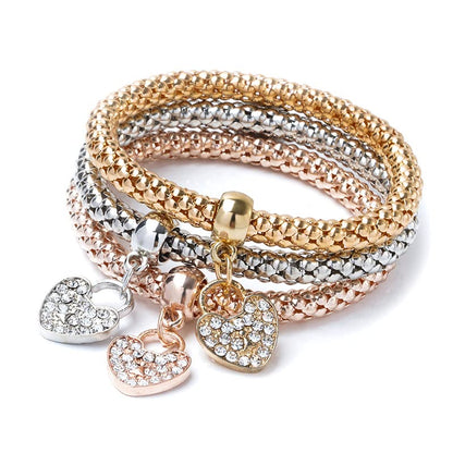 Alegend 14K Gold Plated Stackable Multilayer Bracelets + Titanium Steel(Not Rust, Resist Corruption, Easily Clean) 18K Gold Plated Single Bracelets - color: 14K Gold Heart-Shaped Diamond-Inlaid