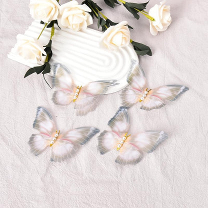 Butterfly Hair Clips Pins for Girls Faux Pearl Butterfly Hair Barrettes Double Layer Glitter Butterfly Clips Fairy Hairpin Cute Butterfly Snap Hair Clip Retro Hair Accessories for Women (4Pcs)
