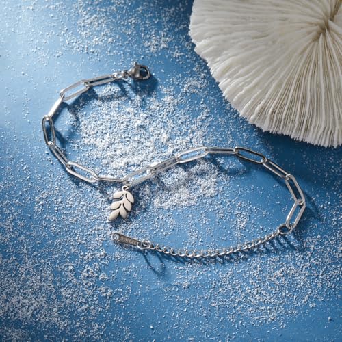 Dreamtimes Daisy Flower Anklets for Women Leaf Anklet Dainty Beach Anklet Jewelry Stainless Steel Adjustable Foot Chain Summer Boho Charm Foot Ankle Bracelet Jewelry - color: Leaf-Silver