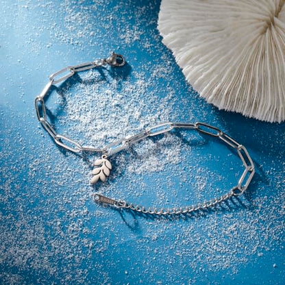 Dreamtimes Daisy Flower Anklets for Women Leaf Anklet Dainty Beach Anklet Jewelry Stainless Steel Adjustable Foot Chain Summer Boho Charm Foot Ankle Bracelet Jewelry - color: Leaf-Silver