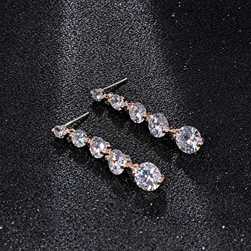 Women's Cubic Zirconia Bridal Earrings - Elegant Long Wedding Party Prom Earring for Bride Bridesmaids Crystal CZ Rhinestone Chandelier Statement Dangle Drop Earrings for girls - color: 5 Round CZ Drop Earring-gold