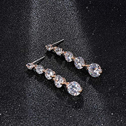 Women's Cubic Zirconia Bridal Earrings - Elegant Long Wedding Party Prom Earring for Bride Bridesmaids Crystal CZ Rhinestone Chandelier Statement Dangle Drop Earrings for girls - color: 5 Round CZ Drop Earring-gold