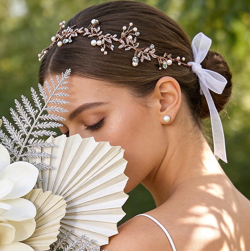 Bridal Headpiece Wedding Headband Rhinestone Hair Accessories for Birthday Party First Communion (Rose Gold) - color: Rose Gold