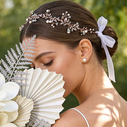 Bridal Headpiece Wedding Headband Rhinestone Hair Accessories for Birthday Party First Communion (Rose Gold) - color: Rose Gold