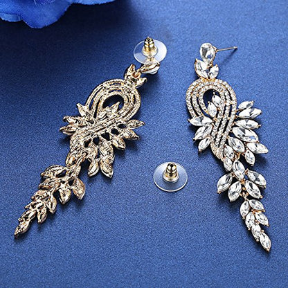Marquise Crystal Bridal Chandelier Dangle Drop Earrings Ladies Gifts in Silver/Gold Tone - color: C-Gold Earrings Pin