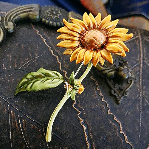 Rhinestone Sunflower Brooch Pin,Enamel Crystal Yellow Flower Coat Pins,Cute Plant Sun Flower Suit Brooch Pin for Women Girls - color: Style B