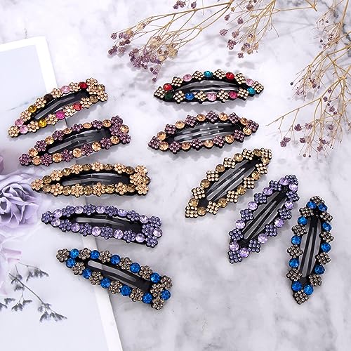 OIIKI 10pcs Rhinestone Snap Hair Clips for Women, 2 Styles